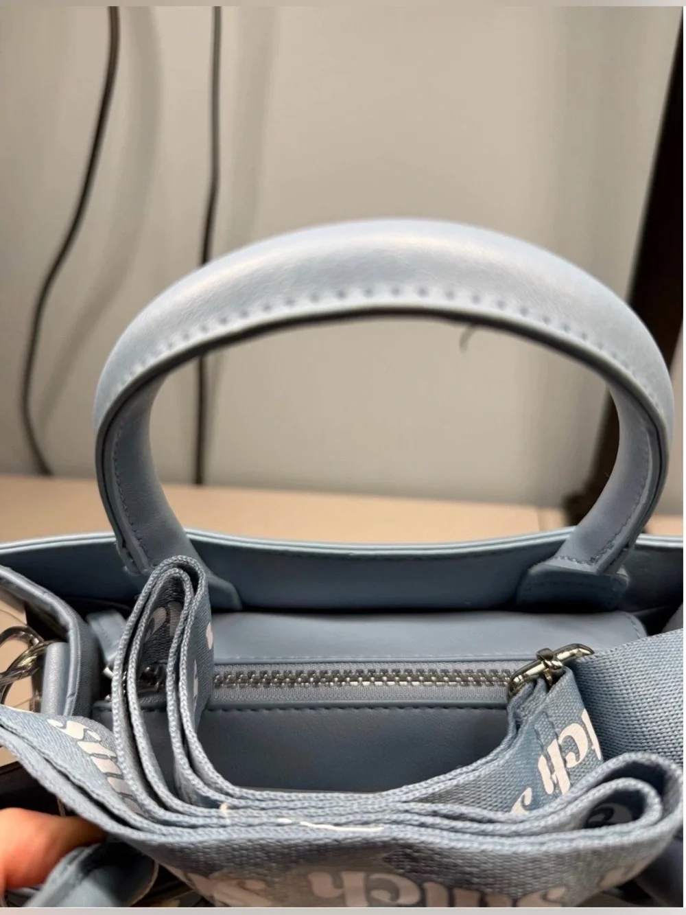 NWT Disney Light Blue Quilted Stitch Tote Bag with Detachable Strap